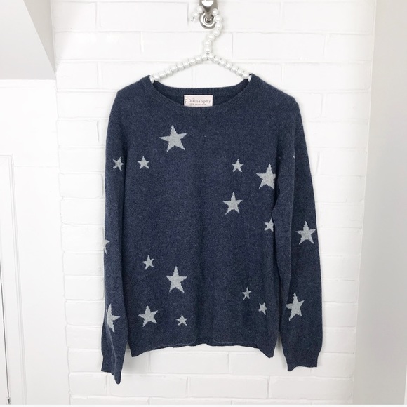 Philosophy Sweaters - {Philosophy} Navy Star Patterned Cashmere Sweater